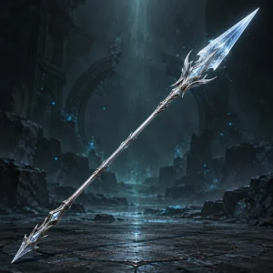 An ancient pale silver spear with a long translucent ice-crystal tip.